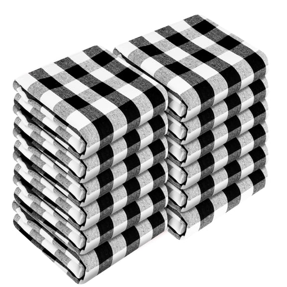 HEIRLOOM COMFORT Gingham Check Kitchen Towels 12 Pack, 18"x26", 100% Cotton, Super Absorbent & Quick Dry, Durable Dish Towel for Drying Dishes, Machine Washable, Everyday Use - Black, White