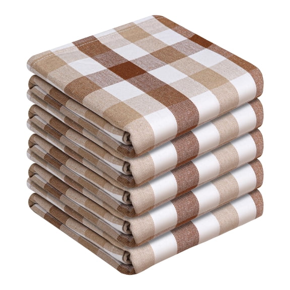 HEIRLOOM COMFORT Gingham Check Kitchen Towels 5 Pack, 18"x26", 100% Cotton, Super Absorbent & Quick Dry, Durable Dish Towel for Drying Dishes, Machine Washable, Everyday Use - Brown, Beige, White