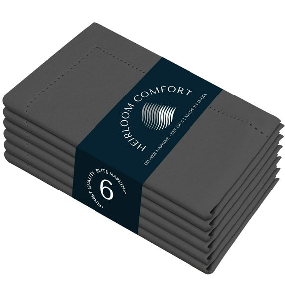 HEIRLOOM COMFORT Grey Cloth Napkins Set of 6, 18"x18" - Durable, Absorbent, Soft, Reusable, Washable - Hemstitch Mitered Edges - 100% Cotton Table Napkin for Weddings, Formal Events, Everyday Dining