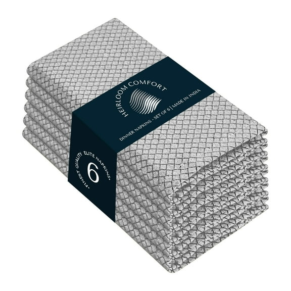 HEIRLOOM COMFORT Grey Cotton Cloth Napkins 6 Pack, 16x16 Inch, Honeycomb Weave, Soft, Durable, Super Absorbent, Reusable Table Napkins for Everyday Meals, Holiday Dinners & Events