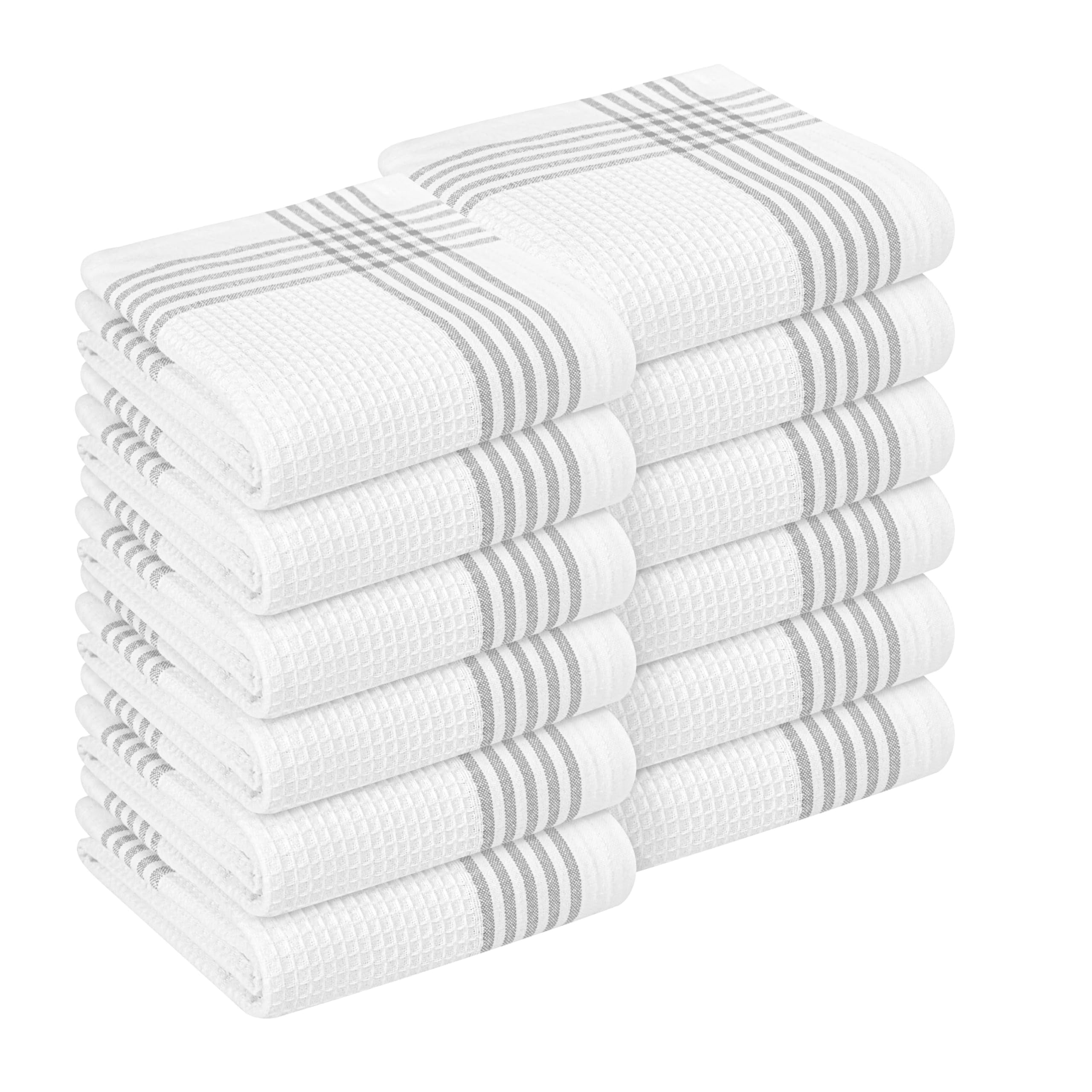 HEIRLOOM COMFORT Grey and White Cotton Kitchen Towels 12 Pack, 16x26 ...