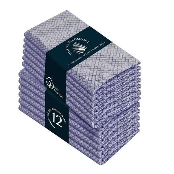 HEIRLOOM COMFORT Indigo Blue Cloth Napkins Set of 12, 16x16 Inch, Honeycomb Textured, Soft Cotton, Machine Washable & Reusable Fabric Napkins for Dinner Parties, Events, and Home Dining