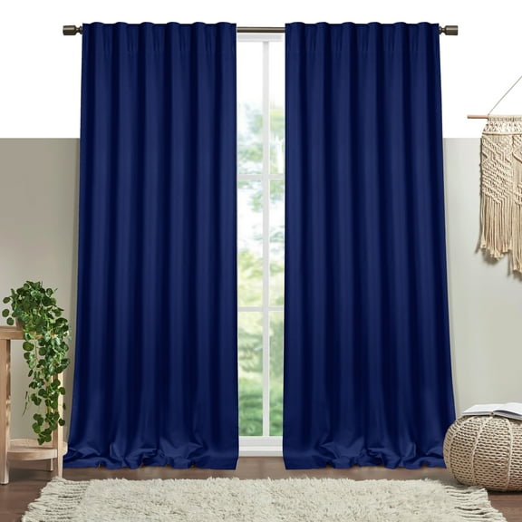 HEIRLOOM COMFORT Indigo Blue Solid Panel Curtains, 63 Inches Long, Set of 2, 100% Cotton, Light Filtering for Privacy, Modern Farmhouse Style, Perfect for Bedroom, Living Room, 54" W x 63" L