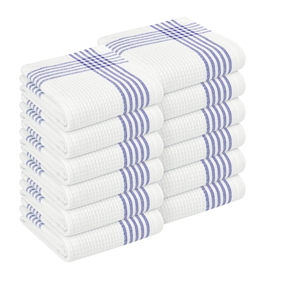 HEIRLOOM COMFORT Indigo Blue and White Waffle Kitchen Towels 12 Pack, 16x26 Inch, 100% Cotton, Absorbent & Quick Dry Dish Towels, Soft & Durable Cloths for Cooking, Drying, Cleaning, Machine Washable