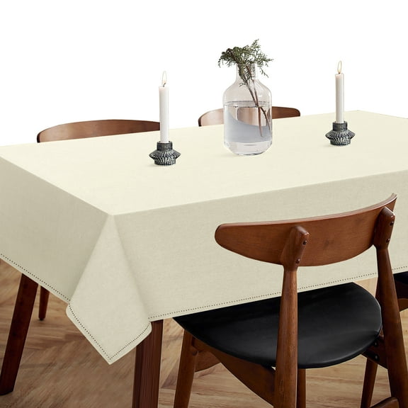 HEIRLOOM COMFORT Ivory Cotton Tablecloth, Table Cover 52x70 Inch, Fits 4-6 Seats, Durable, Washable, Wrinkle Resistant, Rectangle Table Cloth for Dining, Elegant Dinners, Weddings, Special Occasions