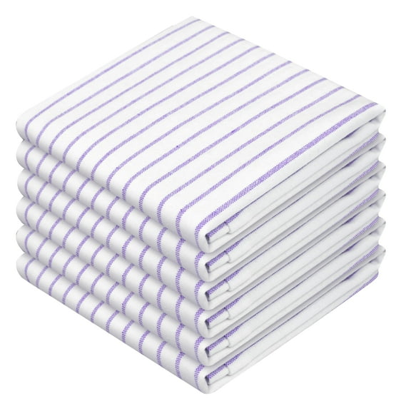 HEIRLOOM COMFORT Lavender Stripe Kitchen Towels, 5 Pack, 100% Cotton, Super Absorbent and Quick Dry, Classic Striped Towel Set, Durable Dish Cloths for Kitchen Use, Cleaning & Drying Dishes