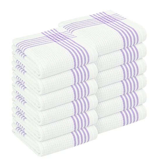 HEIRLOOM COMFORT Lavender and White Kitchen Towels 12 Pack, 16x26 Inch, 100% Cotton Waffle Weave, Super Absorbent, Quick Dry, Soft & Durable Dish Towels for Drying, Cooking, Cleaning Tasks