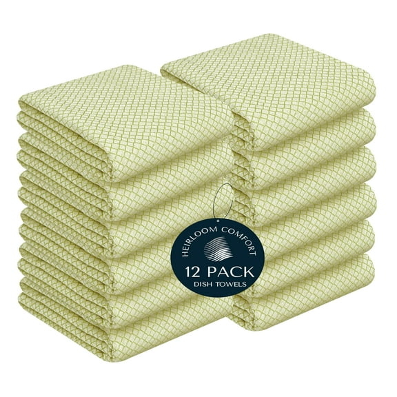 HEIRLOOM COMFORT Lemon Green Honeycomb Kitchen Towels 12 Pack, 16x26 Inch, 100% Cotton, Quick Drying, Super Absorbent, Reusable & Washable Dish Towels for Drying, Cleaning, and Everyday Use