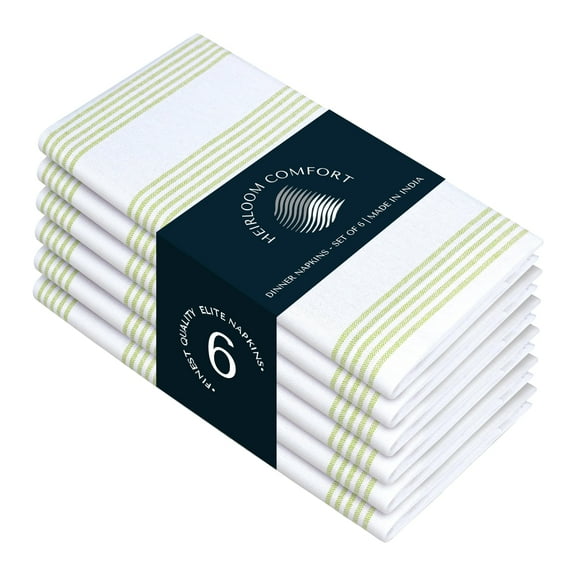 HEIRLOOM COMFORT Lemon Green Stripe Cloth Napkins (Set of 6), 18x18 Inch, 100% Cotton, Multi Pin Striped, Soft, Absorbent, Washable Fabric, Durable Table Napkin for Dinners, Luncheon, Everyday Dining