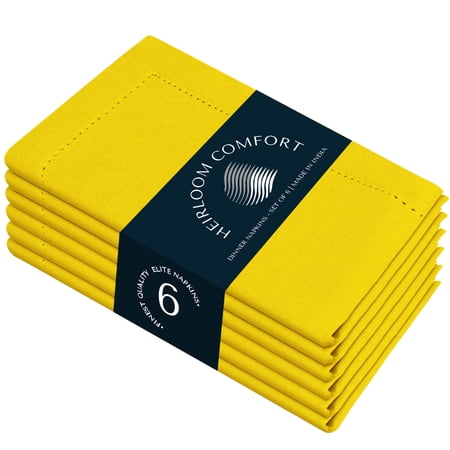 HEIRLOOM COMFORT Lemon Yellow Cloth Napkins 18"x18", Set of 6 - Soft, Absorbent, Reusable, Washable - Elegant Hemstitch Mitered Edges - 100% Cotton Dinner Napkin for Birthday Parties, Spring, Summer