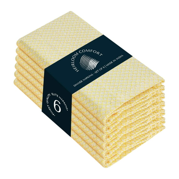 HEIRLOOM COMFORT Lemon Yellow Honeycomb Weave Cloth Napkins Set of 6, 16x16 Inch, 100% Cotton, Durable, Reusable & Washable, Absorbent Table Napkins for Everyday Dining, Events, Holiday