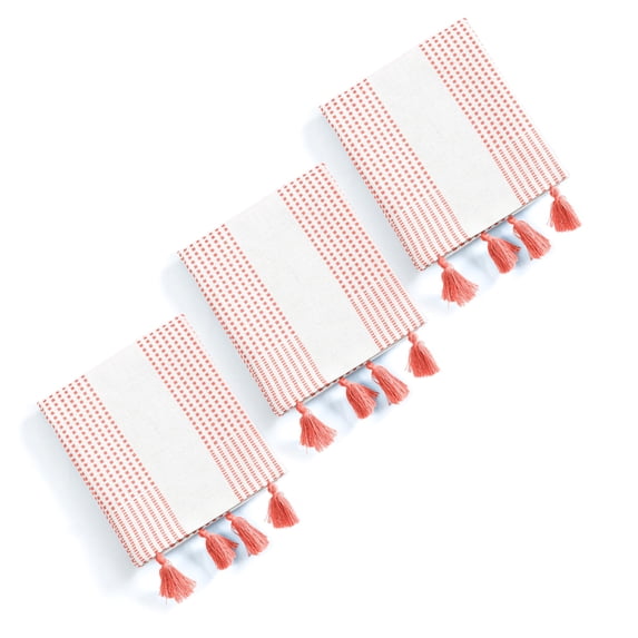HEIRLOOM COMFORT Light Orange Decorative Dotted Kitchen Towels 16x26 Inch, 3 Pack, Soft, Ultra Absorbent, Fast-Dry, 100% Cotton Dish Towels with Tassels for Everyday Use, Cleaning, and Drying Dishes