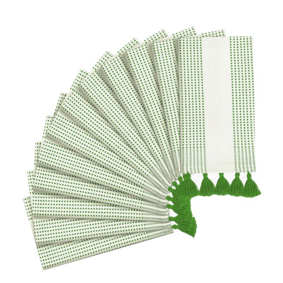 HEIRLOOM COMFORT Mint Green Decorative Dotted Kitchen Towels 16x26 Inch, 12 Pack, Quick-Dry 100% Cotton, Ultra Absorbent & Soft Dish Towels with Tassels for Cleaning, Drying Dishes, and Daily Use