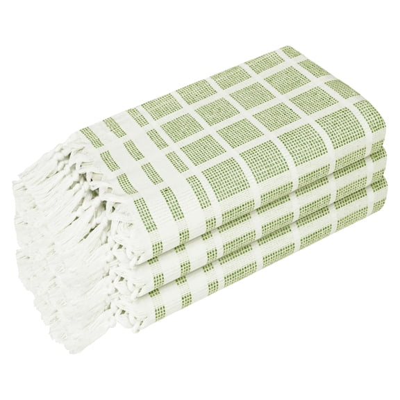 HEIRLOOM COMFORT Mint Green and White Dotted Matrix Kitchen Towels 3 Pack, 100% Cotton, 16x26 Inch, Decorative Tassels, Quick Dry Dish Towels for Cleaning, Cooking & Drying