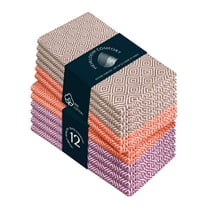 HEIRLOOM COMFORT Multi Color Diamond Weave Cloth Napkins Set of 12, 16"x16", Cotton Napkin for Dining Tables, Dinner, Lunch, Parties, Celebrations & Everyday Use - Brown, Orange, Burgundy