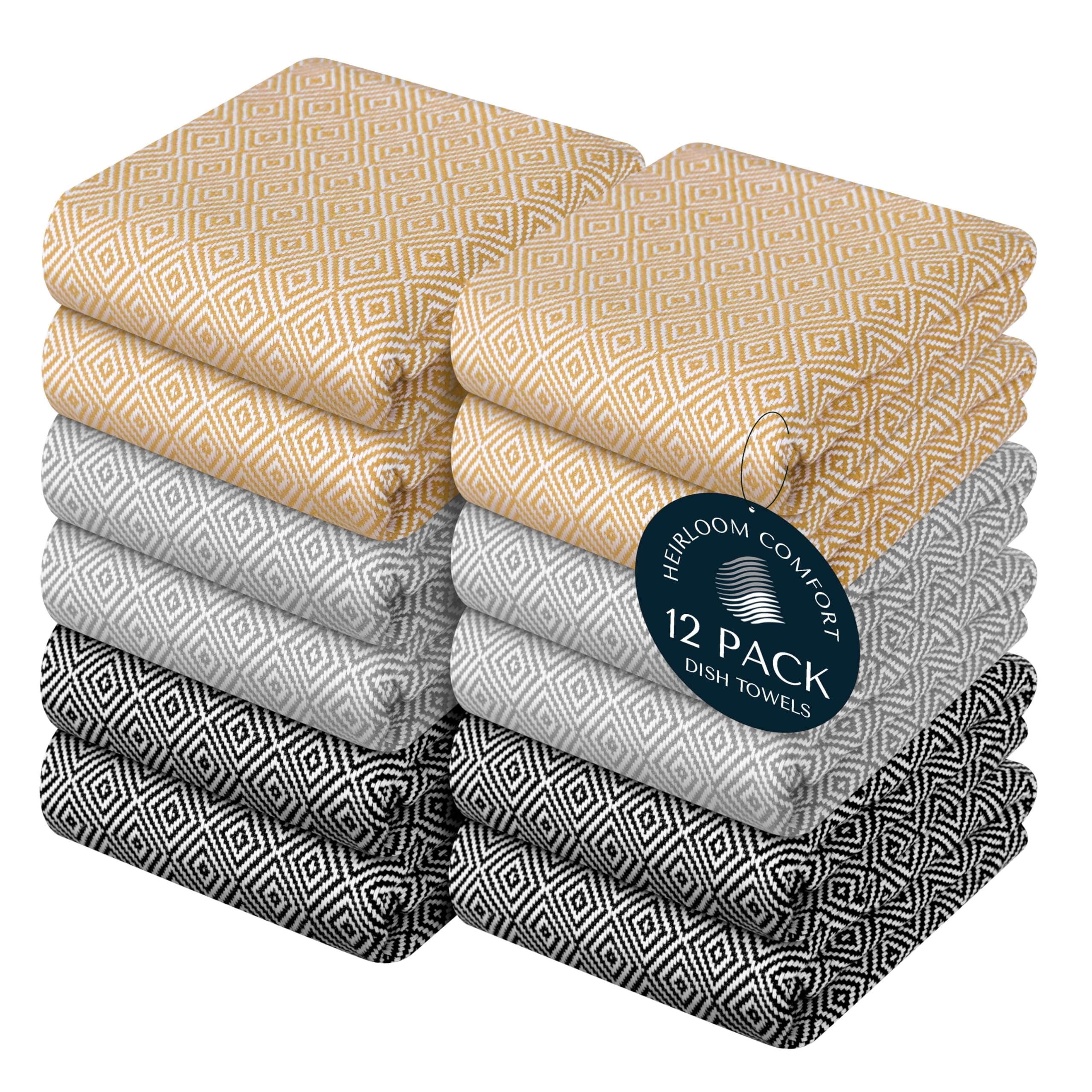 Quick Dry Rag HEIRLOOM COMFORT Multi Color Kitchen Towels 12 Pack, 100% Cotton ...