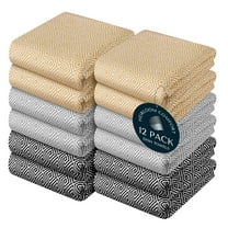 HEIRLOOM COMFORT Multi Color Kitchen Towels 12 Pack, 100% Cotton, Diamond Weave Towel Set, 16"x26", Super Absorbent & Durable Dishcloths, Quick Drying Cloth for Drying Dishes - Kakki, Ash Grey, Black