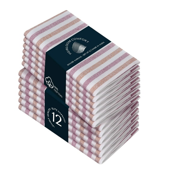 HEIRLOOM COMFORT Multicolor Fiesta Stripes Napkins Set of 12, 18x18 Inch, 100% Cotton, Soft, Absorbent & Durable, Reusable Table Dinner Napkins for Wedding, Picnic, Everyday Dining, Brown & Burgundy