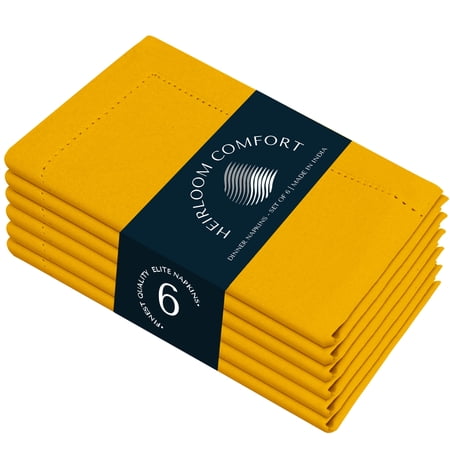 HEIRLOOM COMFORT Mustard Yellow Cloth Napkins 18 x 18 Inch, 6 Pack - Absorbent, Durable, Reusable, Soft, Washable - Hemstitch Mitered Edges - Perfect for Baby Showers, Fall Dinners, Events, Everyday