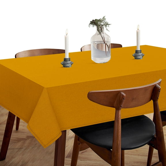 HEIRLOOM COMFORT Mustard Yellow Cotton Table Cover, 60x102 Inch, Fits 8-10 Seats, Soft, Durable, Washable, Wrinkle Resistant, Rectangle Table Cloth for Summer Gatherings, Festive Meals, Dining Decor