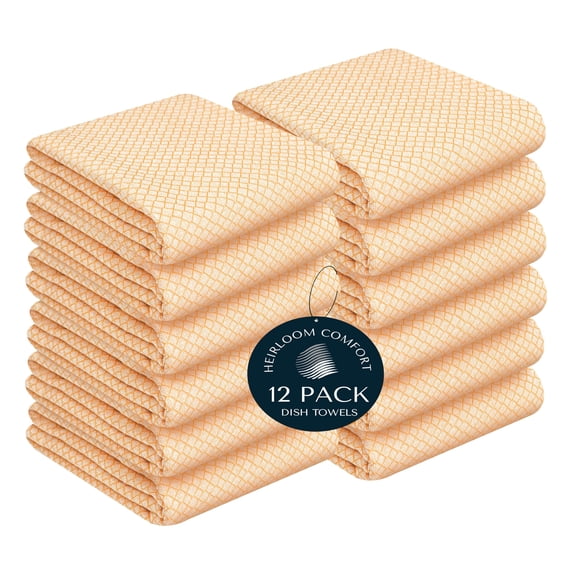 HEIRLOOM COMFORT Mustard Yellow Honeycomb Kitchen Towels 12 Pack, 16x26 Inch, 100% Cotton, Super Absorbent, Quick Dry, Reusable, Durable Dish Towels for Drying, Cleaning & Everyday Kitchen Use