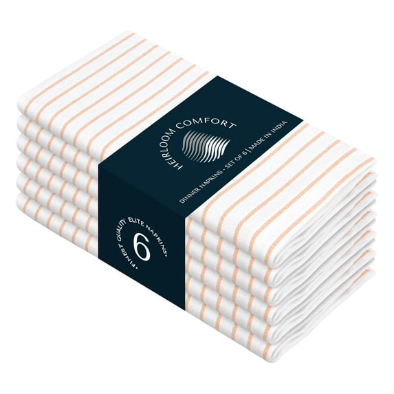 HEIRLOOM COMFORT Mustard Yellow Stripe Cloth Napkins Set of 6, 18x18 Inch, 100% Cotton, Classic Striped Table Napkin for Dinner, Lunch, Fall, Reusable and Machine Washable Fabric for Everyday Dining