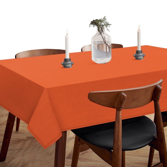HEIRLOOM COMFORT 100% Cotton Tablecloth, 60x102 Inch Rectangle Table Cloth for Kitchen & Dining Table, Washable & Wrinkle Resistant Solid Color Cotton Tablecloths for 8-10 Seats (Orange)