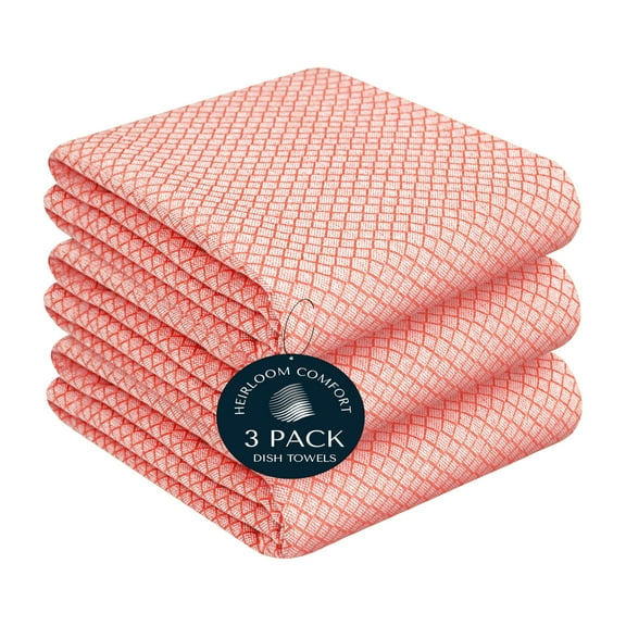 HEIRLOOM COMFORT Orange Honeycomb Kitchen Towels 3 Pack, 16x26 Inch, 100% Cotton, Quick Drying, Soft & Absorbent, Reusable, Washable Dish Towels for Drying, Cleaning, Kitchen & Dining Use