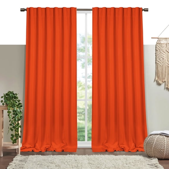 HEIRLOOM COMFORT Orange Solid Panel Curtains, 84 Inches Long, Set of 2, 100% Cotton, Light Filtering for Privacy, Vibrant Farmhouse Style, Ideal for Bedroom, Living Room, 54" W x 84" L