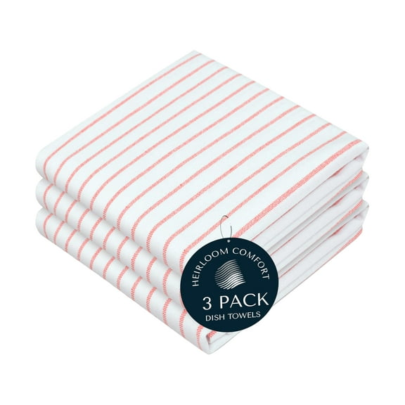 HEIRLOOM COMFORT Orange Stripe Cotton Kitchen Towels Set of 3, Durable & Super Absorbent Dishcloths Pack, Classic Stripe Towel Set, Quick Dry Towels for Daily Kitchen Use, Wiping & Drying Dishes