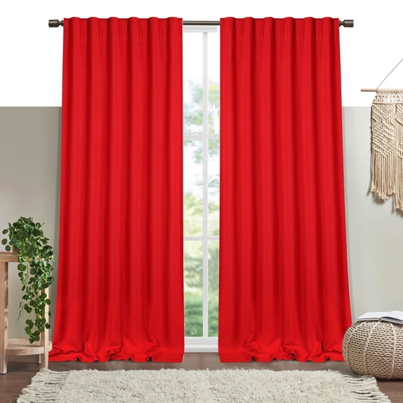 HEIRLOOM COMFORT Red Solid Panel Curtains, 63 Inches Long, Set of 2, 100% Cotton, Light Filtering for Privacy, Bold Farmhouse Décor, Great for Bedroom, Living Room, 54" W x 63" L
