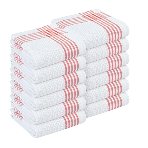 HEIRLOOM COMFORT Red and White Waffle Weave Kitchen Towels 12 Pack, 16x26 Inch, Cotton Dish Towels with Hanging Loop, Quick Dry, Absorbent, Machine Washable, Durable for Kitchen & Cleaning