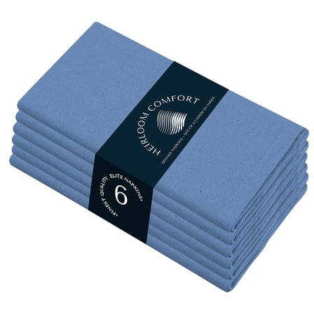 HEIRLOOM COMFORT Sky Blue Cloth Napkins 17 x 17 Inches - Set of 6 - 100% Cotton, Reusable, Absorbent, Soft, Machine Washable - Ideal Table Linen for Spring, Summer, Baby Showers, Wedding, Birthdays
