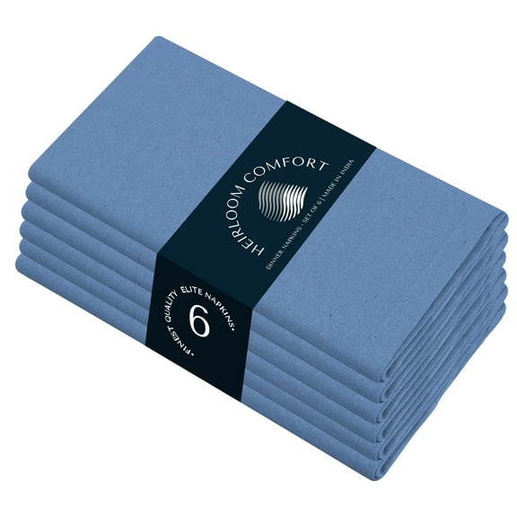 HEIRLOOM COMFORT Sky Blue Cloth Napkins 17 x 17 Inches - Set of 6 - 100% Cotton, Reusable, Absorbent, Soft, Machine Washable - Ideal Table Linen for Spring, Summer, Baby Showers, Wedding, Birthdays