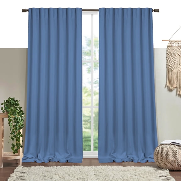 HEIRLOOM COMFORT Sky Blue Solid Panel Curtains, 63 Inches Long, Set of 2, 100% Cotton, Light Filtering for Privacy, Coastal Farmhouse Style, Ideal for Bedroom, Living Room, 54" W x 63" L