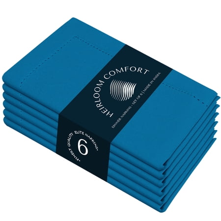 HEIRLOOM COMFORT Turquoise Blue Cloth Napkins 18x18 Inches, 6 Pack - Soft, Absorbent, Reusable, Washable Cotton - Hemstitch Mitered Edges - Perfect for Summer, Beach Parties, Outdoor Dining, Events