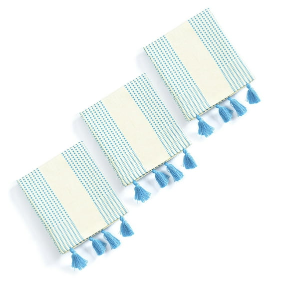 HEIRLOOM COMFORT Turquoise Blue Decorative Dotted Kitchen Towels 16x26 Inch, 3 Pack, 100% Cotton, Soft & Absorbent Dish Towels with Tassels, Quick-Dry for Cleaning, Drying Dishes, and Daily Use