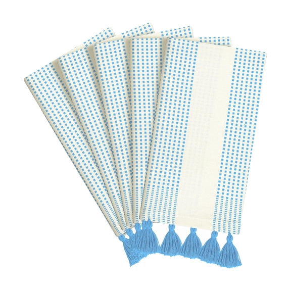 HEIRLOOM COMFORT Turquoise Blue Decorative Dotted Kitchen Towels 16x26 Inch, 5 Pack, 100% Cotton, Soft & Absorbent Dish Towels with Tassels, Quick-Dry for Cleaning, Drying Dishes, and Daily Use