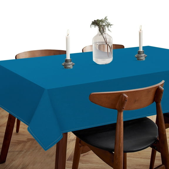 HEIRLOOM COMFORT Turquoise Blue Tablecloth, Table Cover 60x84 Inch, 100% Cotton, Fits 6-8 Seats, Durable, Washable, Wrinkle Resistant, Rectangle Table Cloth for Dining, Party, Events, Outdoor Use