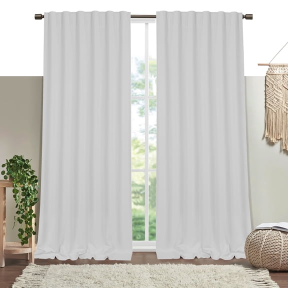 HEIRLOOM COMFORT White Solid Panel Curtains, 63 Inches Long, Set of 2, 100% Cotton, Light Filtering for Privacy, Classic Farmhouse Elegance, Ideal for Bedroom, Living Room, 54" W x 63" L