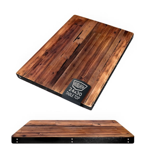 HEIRLOUM Reclaimed Wood Table Top - Rustic Recycled Solid Wooden Piece Perfect for Signs, Kitchens, Dining and Coffee Table Tops (Reclaimed Wood Table Top with Metal Edge, 24" x 30")
