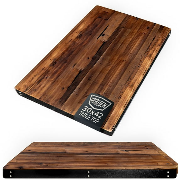HEIRLOUM Reclaimed Wood Table Top - Rustic Recycled Solid Wooden Piece Perfect for Signs, Kitchens, Dining and Coffee Table Tops (Reclaimed Wood Table Top with Metal Edge, 30" x 42")