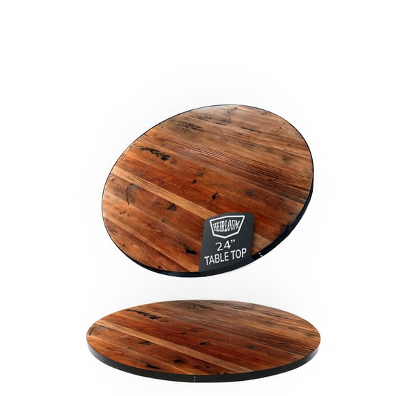 HEIRLOUM Reclaimed Wood Table Top for Home or Restaurant 1 pc (24" Round Table Top with Metal Edge, IMP24R)