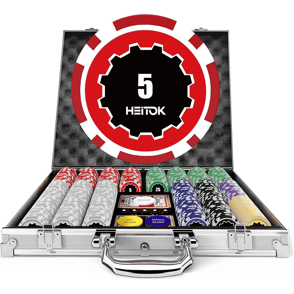 HEITOK – Coffret 300 Jetons De Poker 11,5 G – Mallette Alu, 5 Dés, 2 Jeux De Cartes – Texas Hold’em