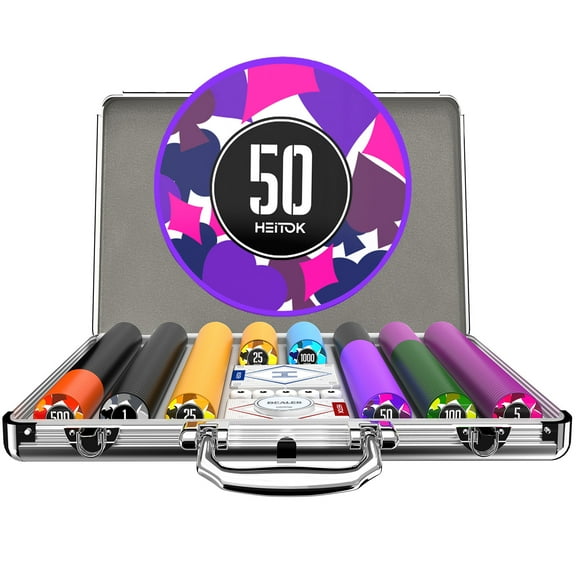 HEITOK Poker Chips Set Professional - 11.5g Numbered, Aluminum Case - 500 Pieces