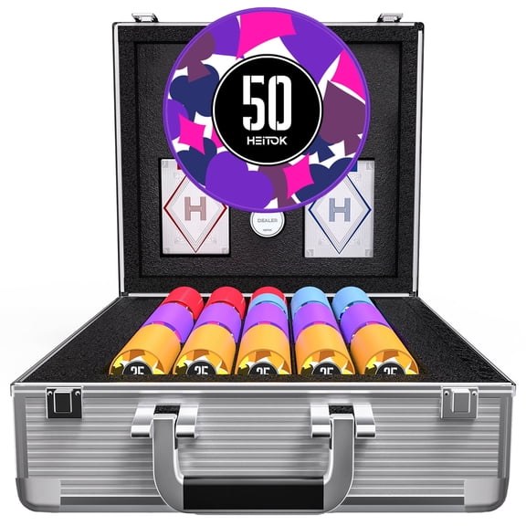 HEITOK Poker Chip Set - 11.5g Numbered Chips, Aluminum Case - 600 Piece, Multicolor