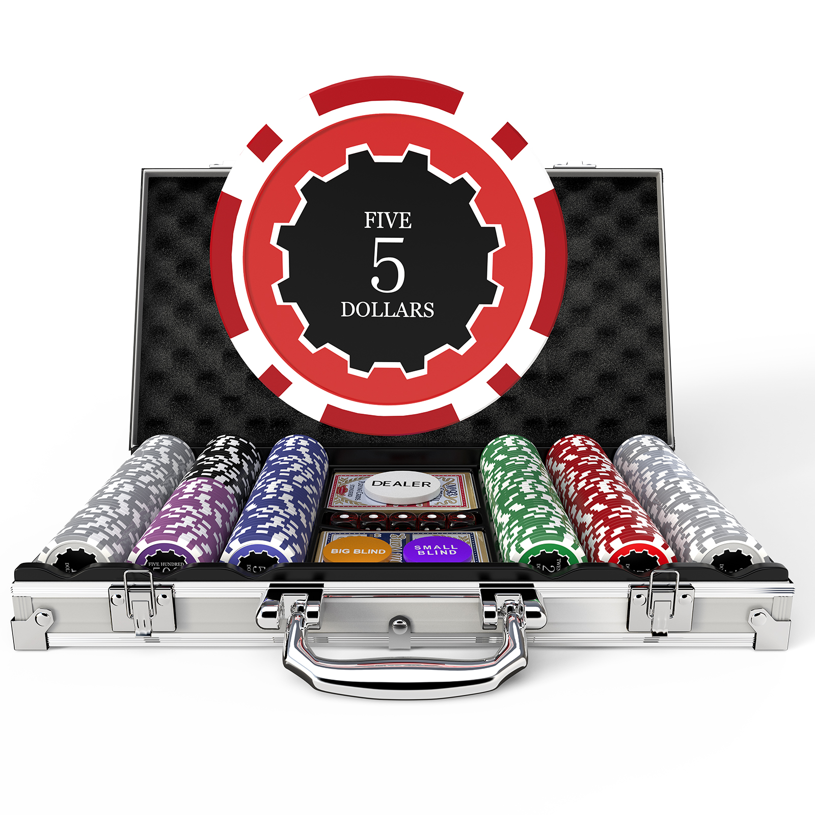Heitok 300PCS Poker Chips Set, 11.5g Weighted Chips, Aluminum Case, 5