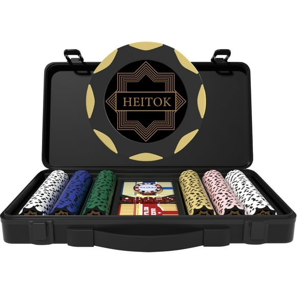 HEITOK Premium Clay Poker Chip Set with 300PCS 14g Professional Blank Chips for Texas Hold’em & Blackjack