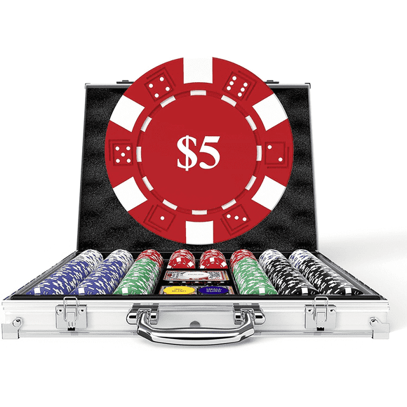 HEITOK Professional 500-Piece Casino Poker Chips Set with Denominations, 11.5g Weighted Chips + 5 Dice + 2 Decks in Travel-Friendly Aluminum Case for Blackjack & Texas Hold'em