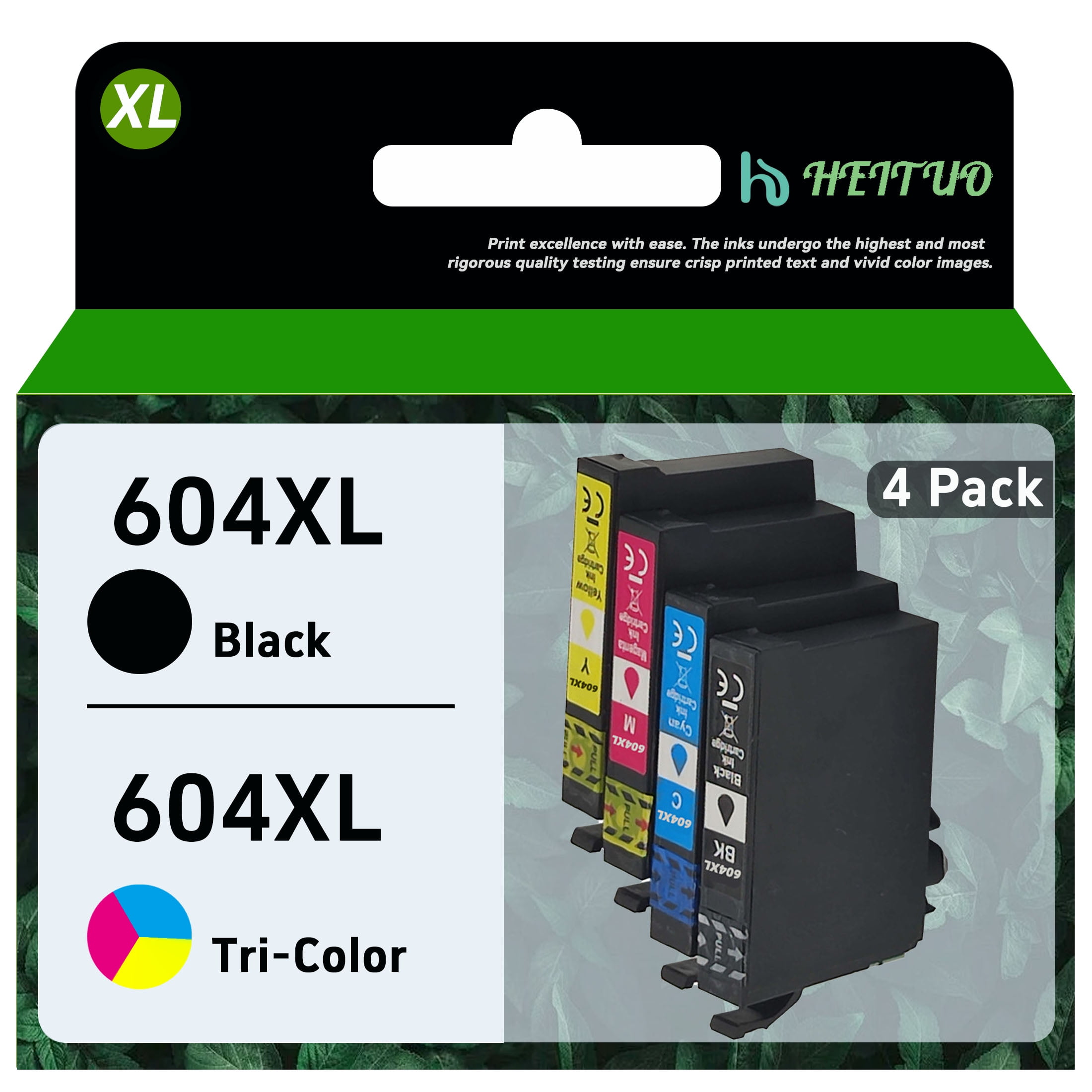 HEITUO 604XL Ink 604XL Ink Cartridges 4 Pack (Black/Tri-Color ...